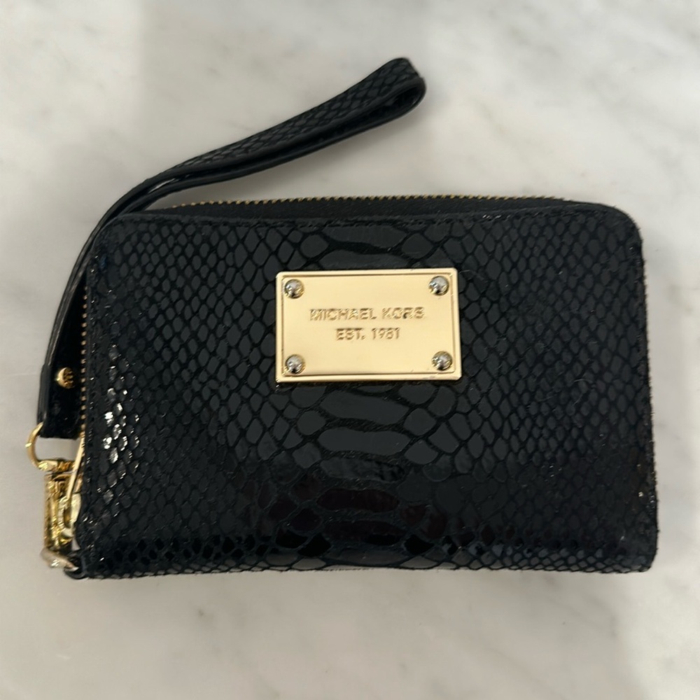 Michael Kors Black Embossed Wristlet